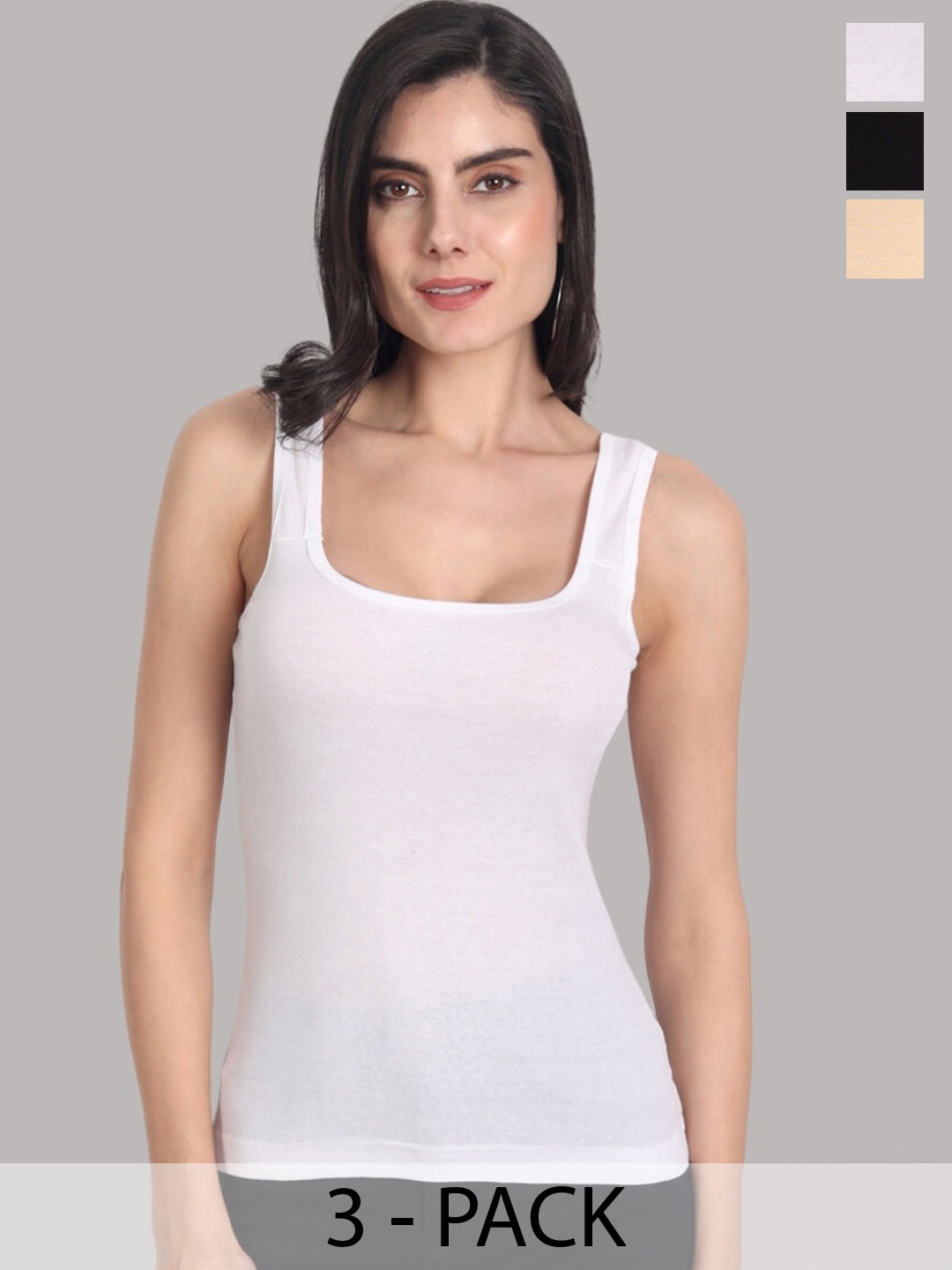 

Aimly Pack Of 3 Sleeveless Cotton Camisoles, Black