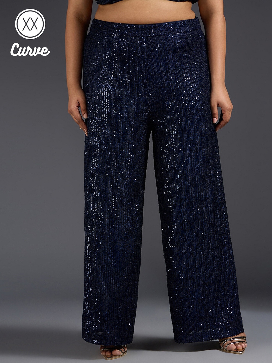 

20Dresses Women Embellished Regular Fit High-Rise Plain Parallel Trousers, Blue