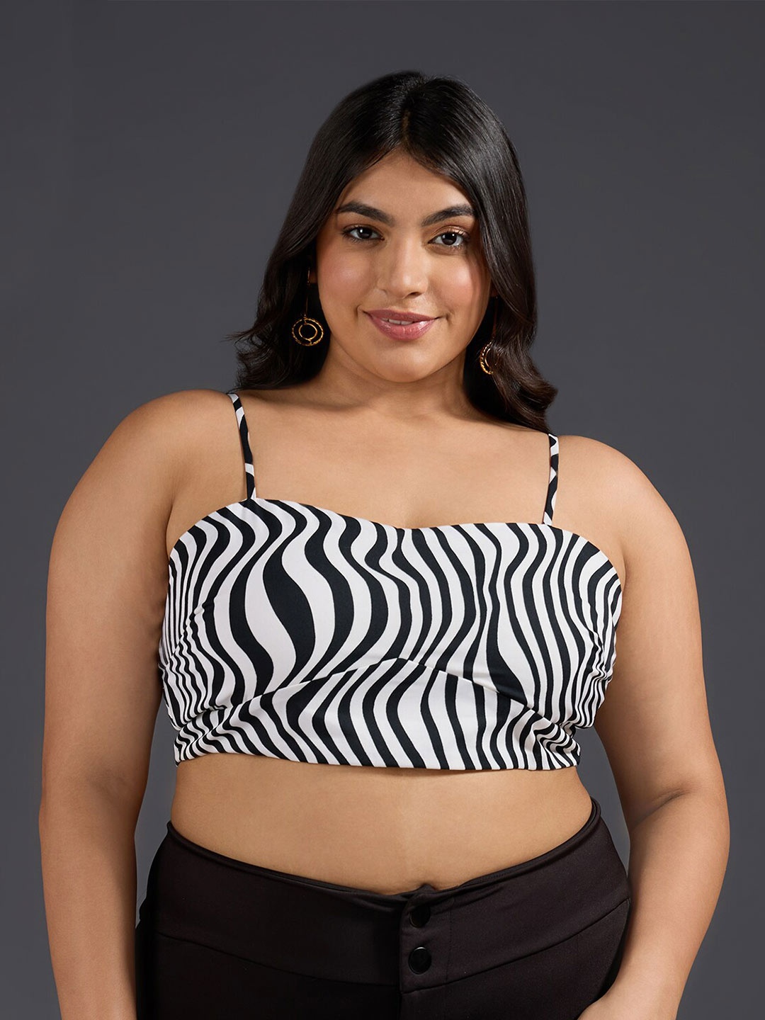 

20Dresses Plus Size White Animal Printed Shoulder Straps Bralette Crop Top