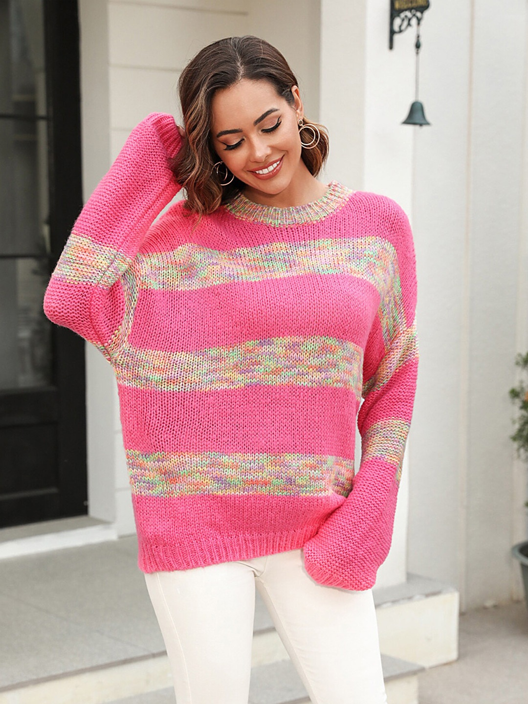 

LULU & SKY Colourblocked Acrylic Pullover, Pink