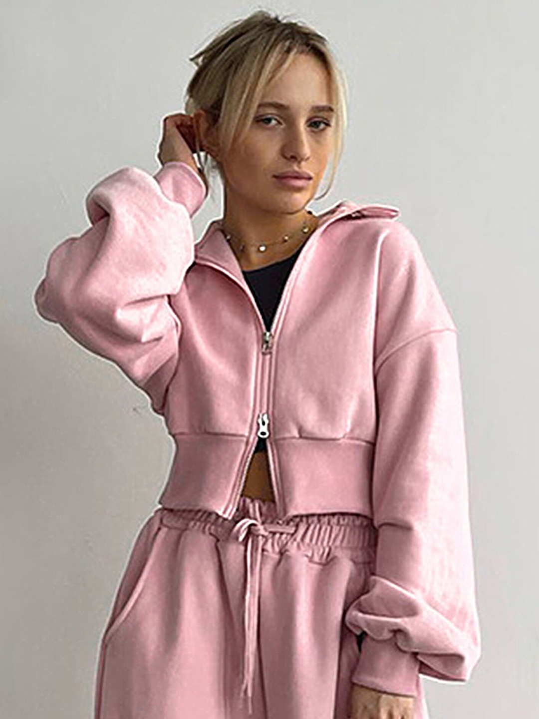 

LULU & SKY Mock Collar Long Sleeve Zip Detail Cardigan Sweaters, Pink