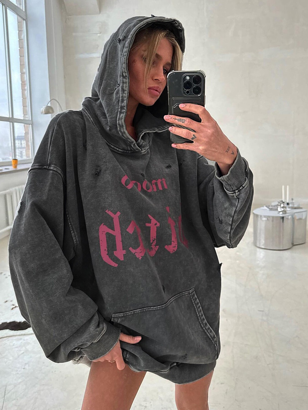 

LULU & SKY Typography Printed Relaxed Fit Hooded Sweatshirt, Grey