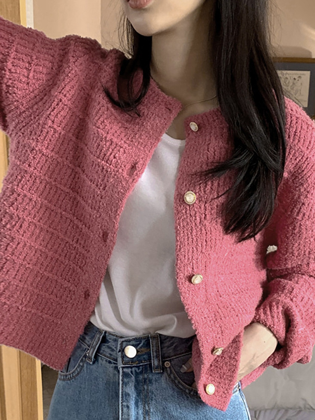 

LULU & SKY Ribbed Cardigan, Pink