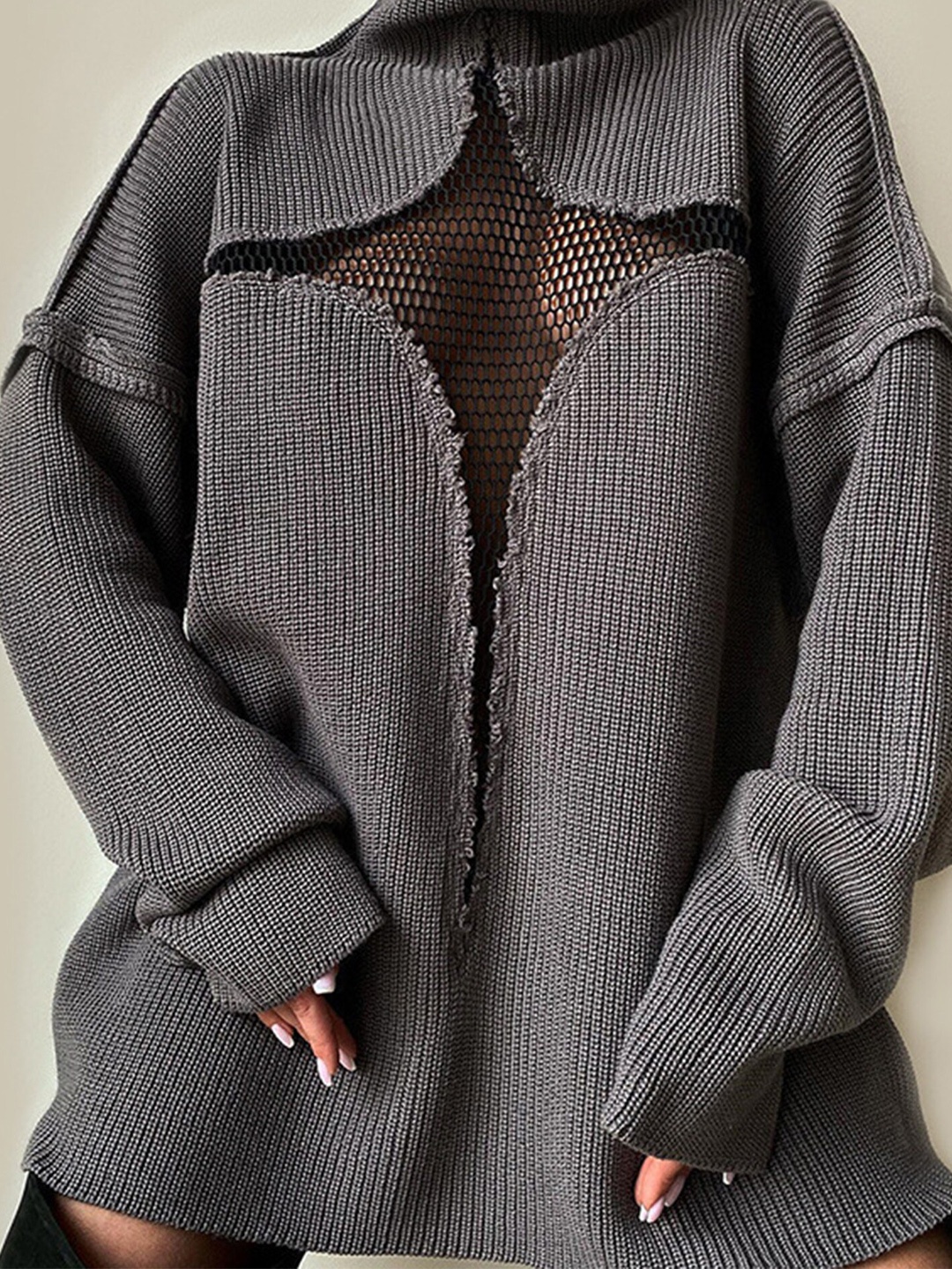

LULU & SKY Ribbed Turtle Neck Long Sleeves Acrylic Pullover Sweater, Grey