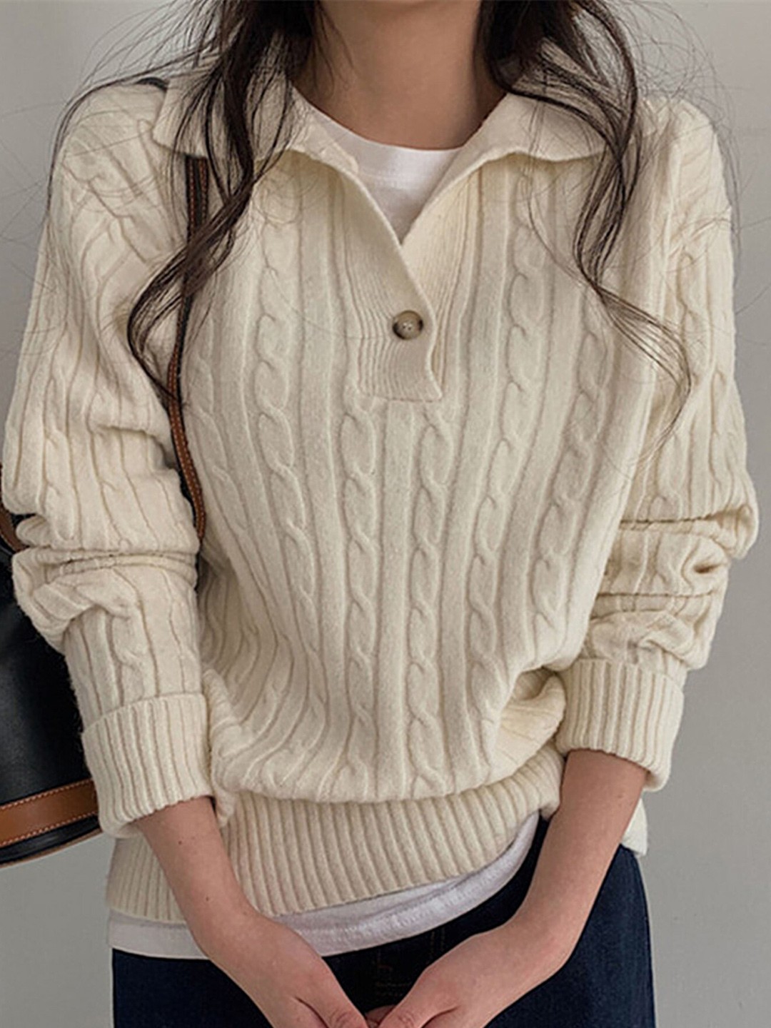 

LULU & SKY Cable Knit Self Design Pullover Sweater, Beige