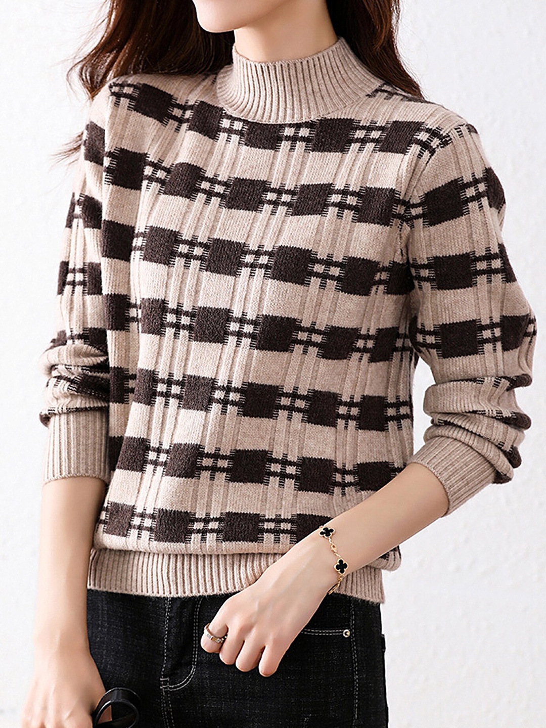 

LULU & SKY Self Designed Mock Collar Pullover, Beige