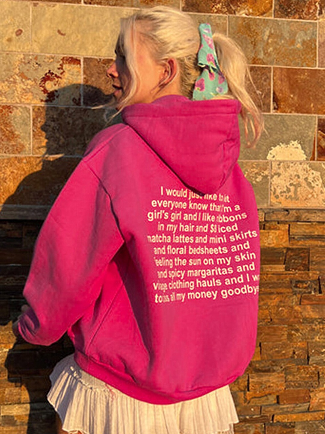 

LULU & SKY Women Printed Loose Fit Hooded Sweatshirt, Pink