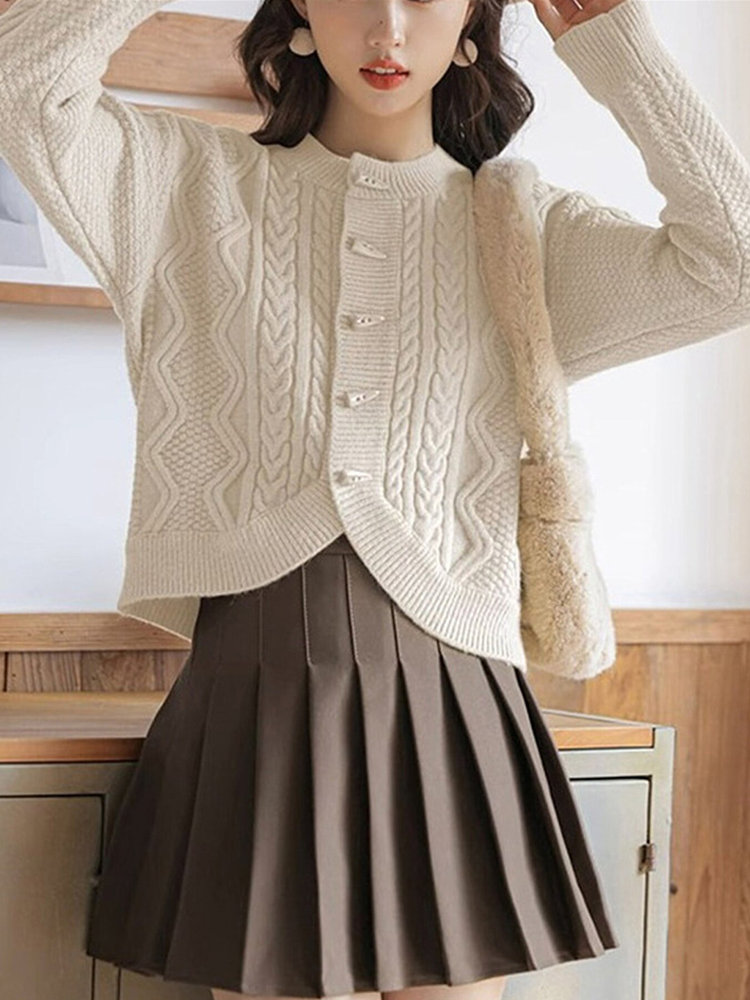 

LULU & SKY Cable Knit Cardigan, Cream