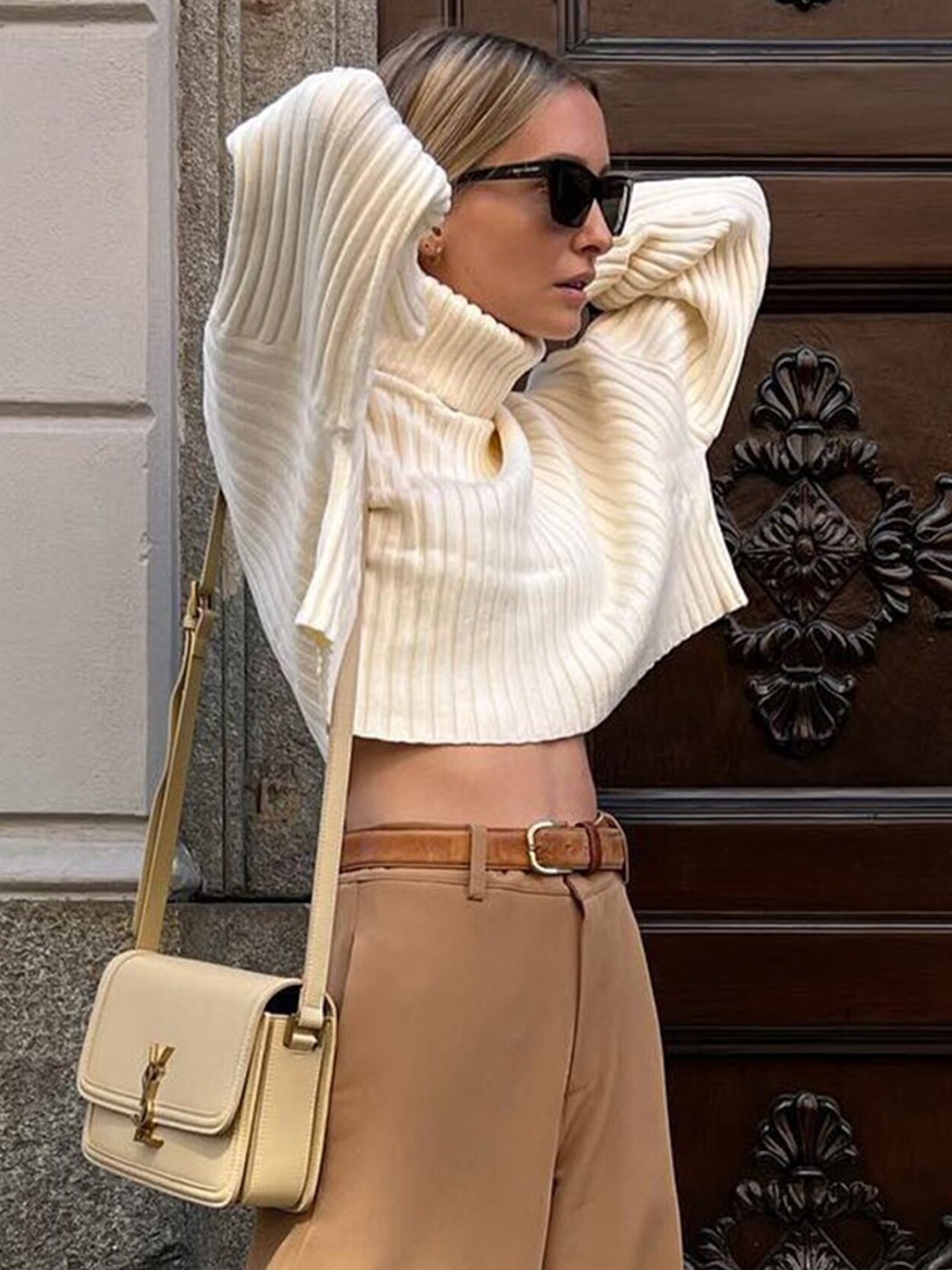 

LULU & SKY Turtle Neck Ribbed Crop Pullover Sweater, White