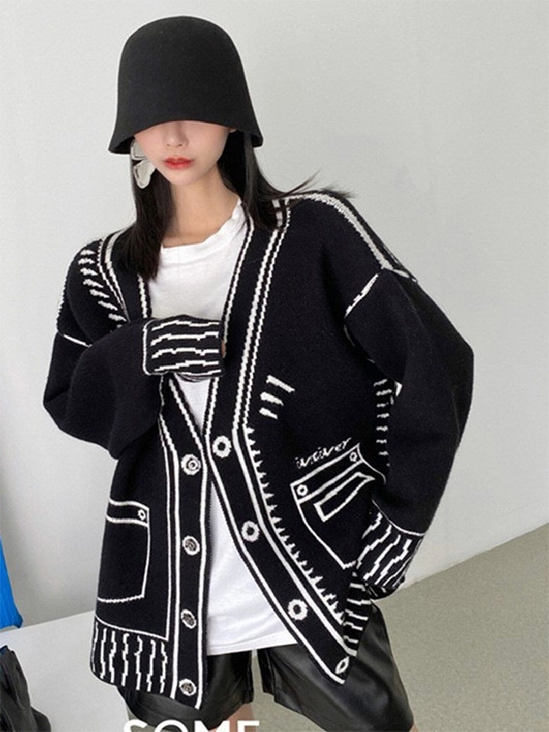 

LULU & SKY Women Black Striped Cardigan