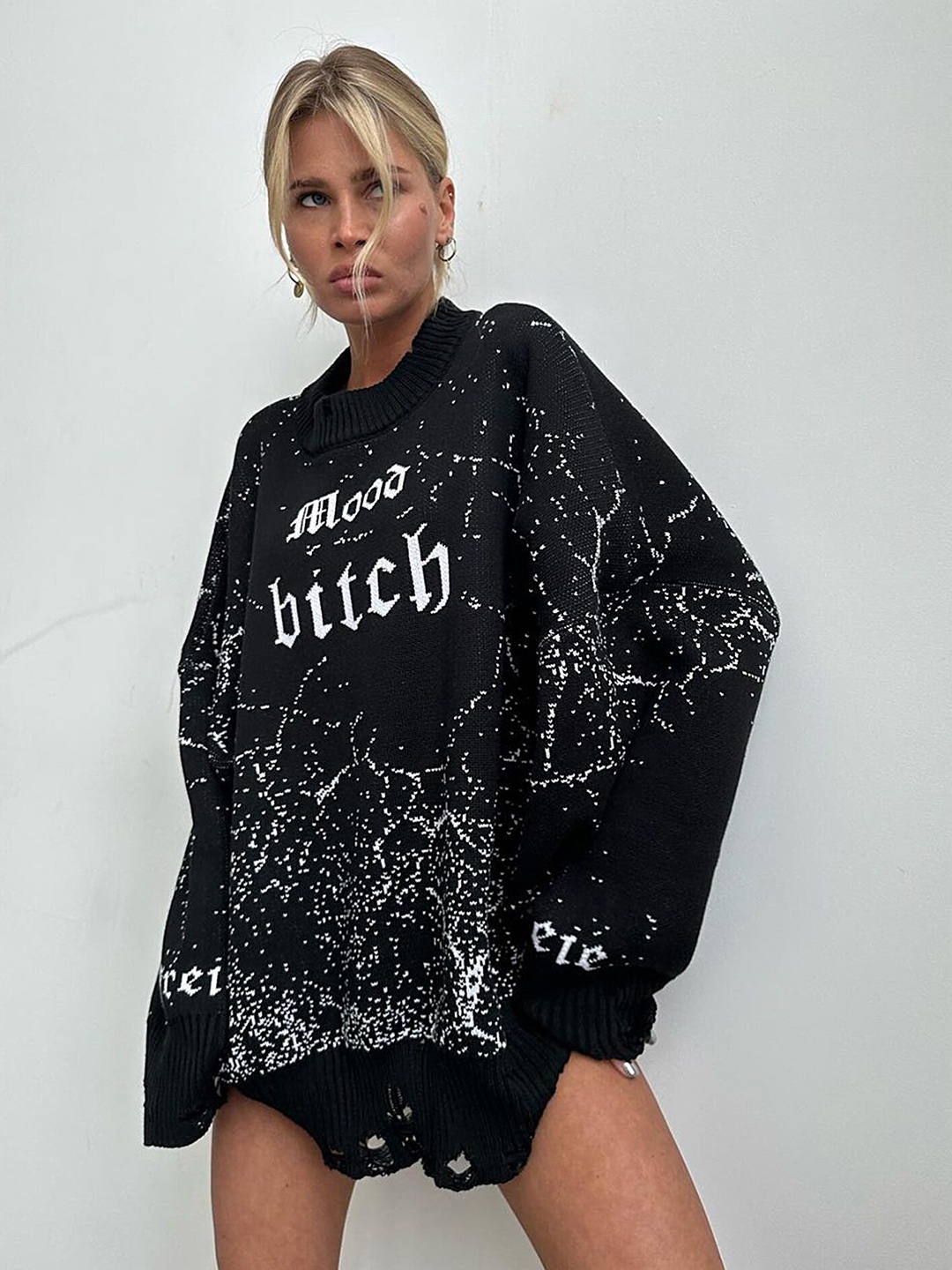 

LULU & SKY Women Black Typography Printed Pullover