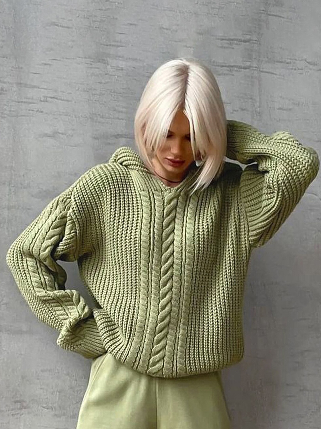 

LULU & SKY Cable Knit Hooded Pullover Sweaters, Green