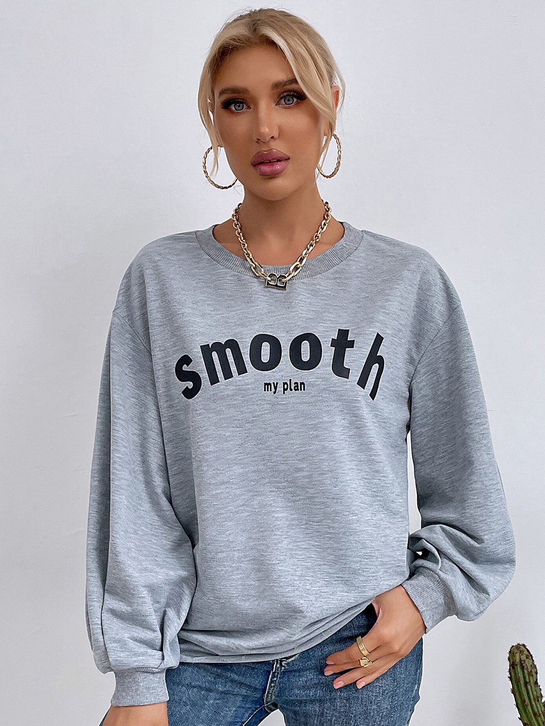 

LULU & SKY Printed Loose Fit Pullover Sweatshirt, Grey
