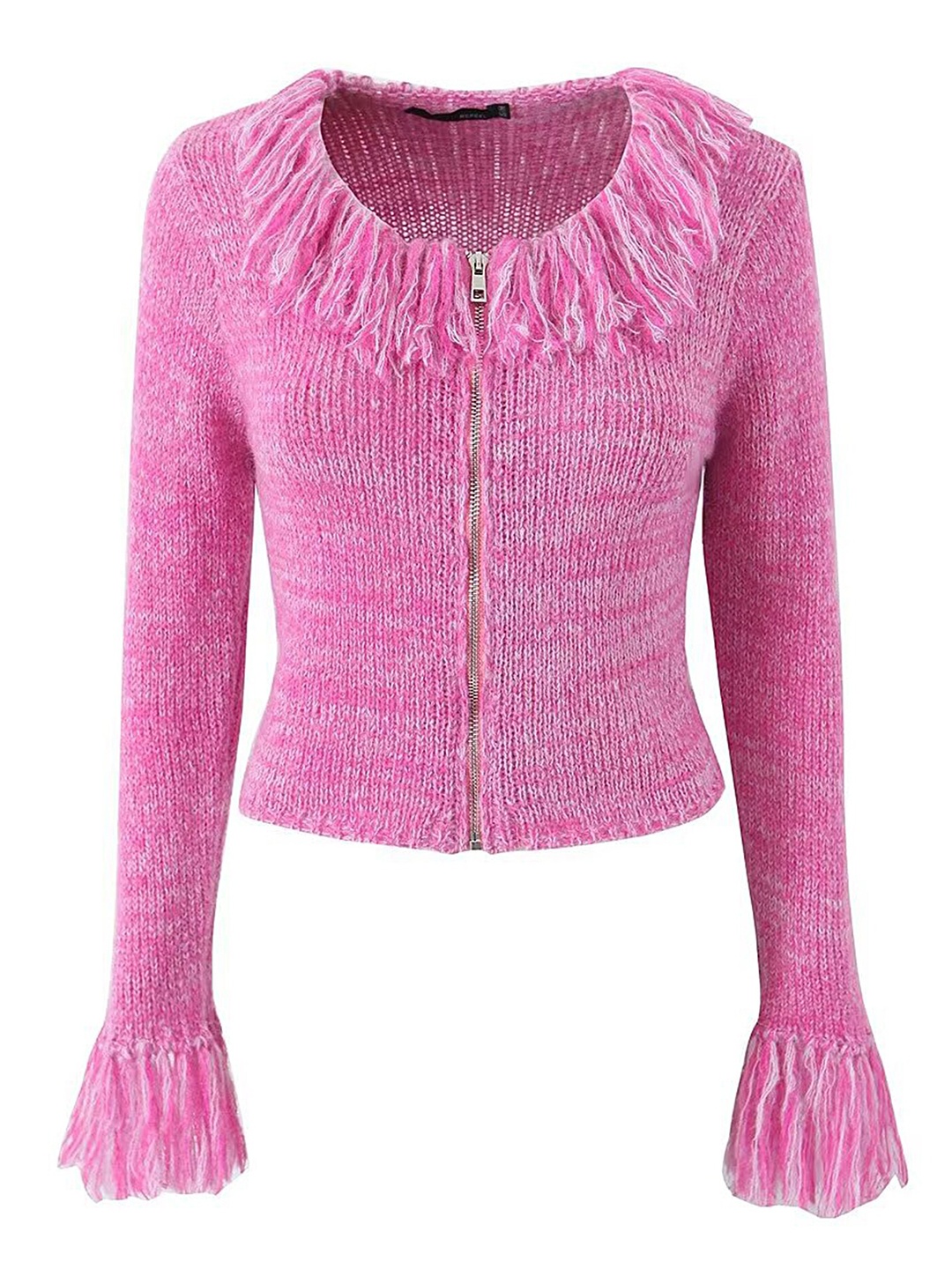 

LULU & SKY Self Design Round Neck Long Sleeve Cardigan Sweaters, Pink