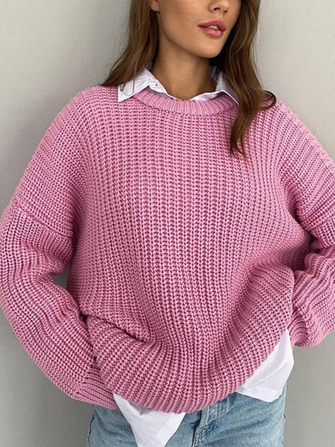 

LULU & SKY Ribbed Drop Shoulder Pullover, Pink