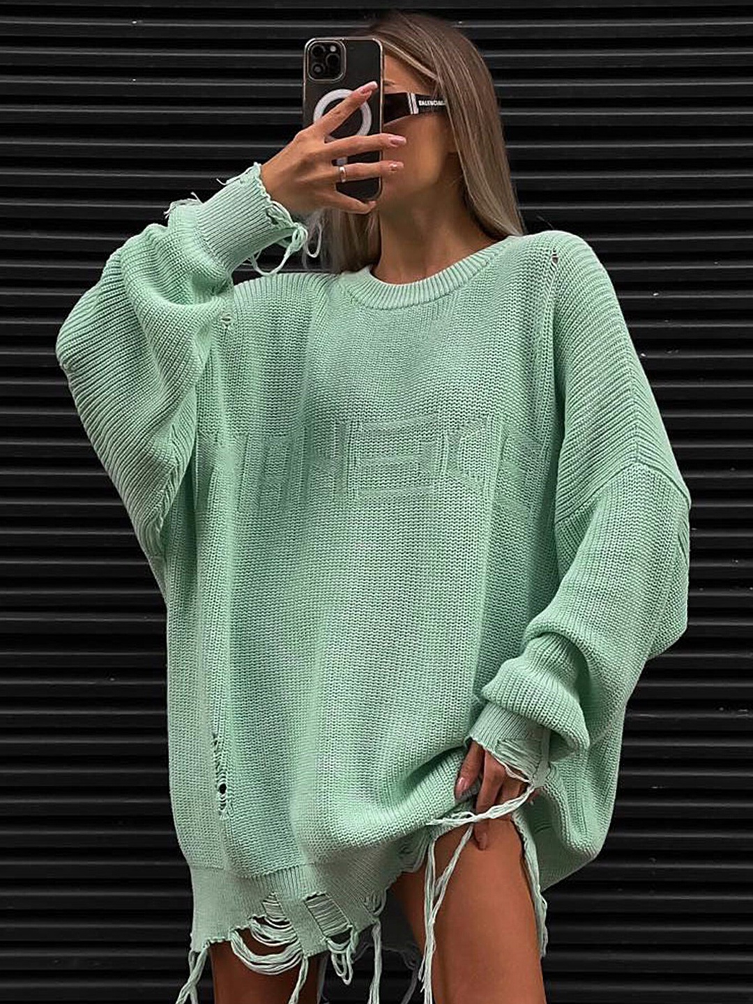 

LULU & SKY Fray Tassel Hem Relaxed Jumper Dress, Green