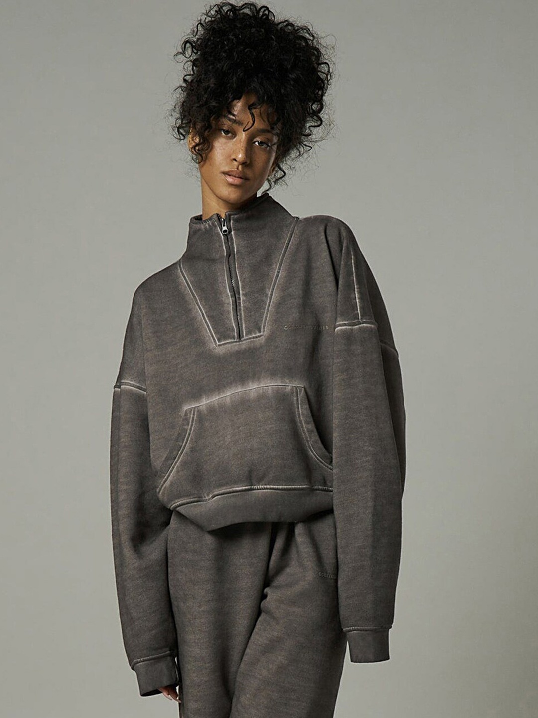 

LULU & SKY Half Zip Stand-Collar Sweatshirt, Grey