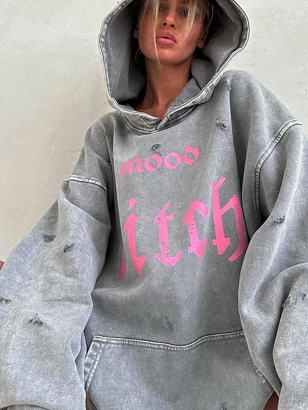 

LULU & SKY Slogan Printed Relaxed Fit Hooded Sweatshirt, Grey