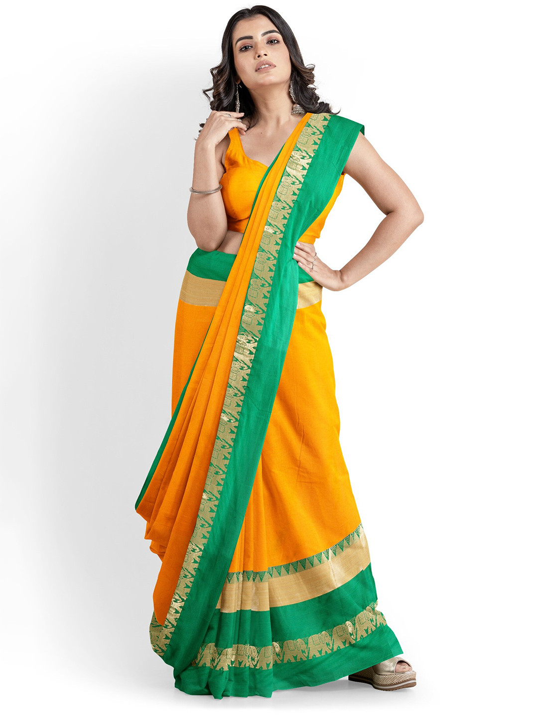 

Mitera Yellow Zari Silk Cotton Banarasi Saree