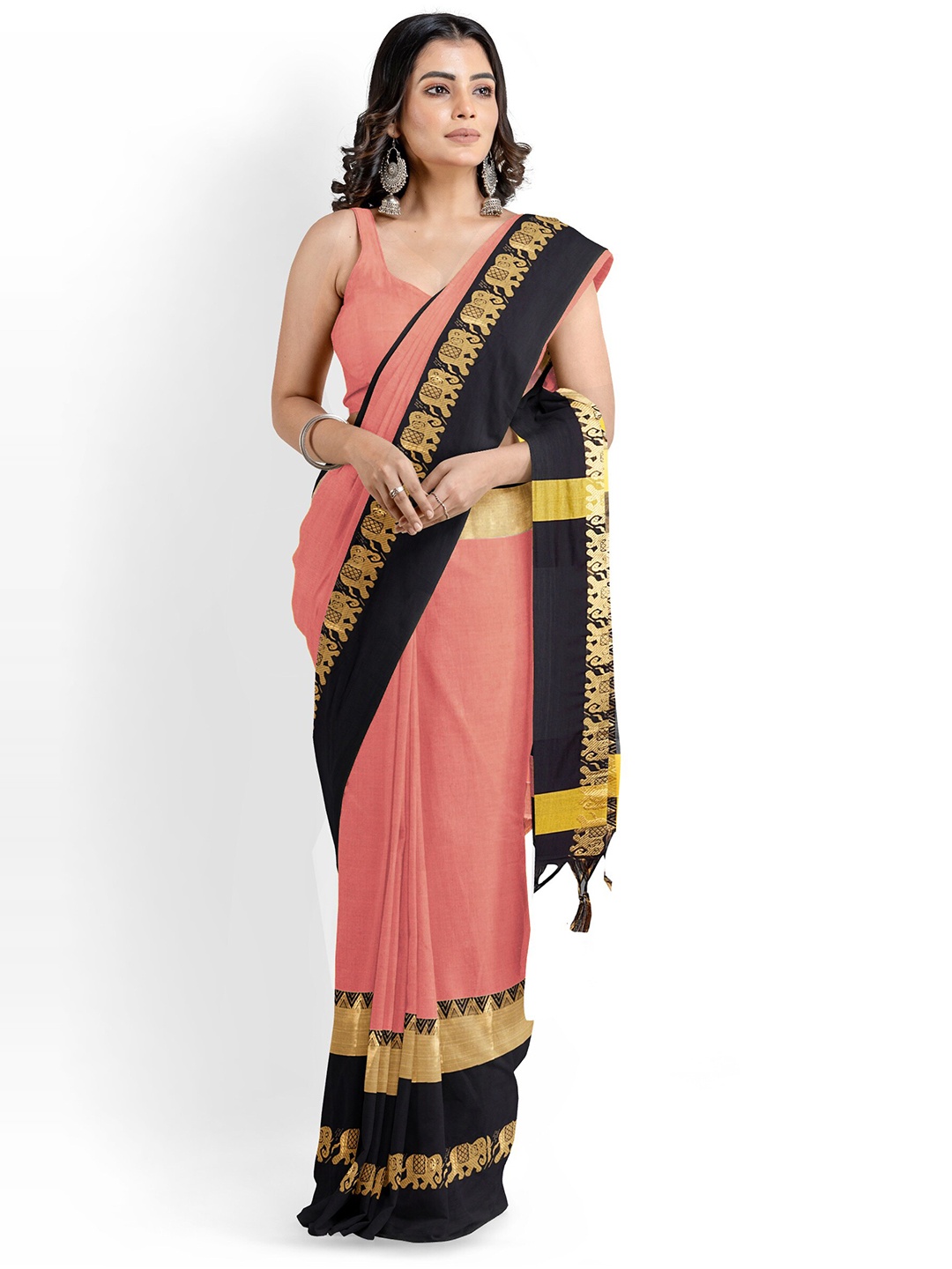 

Mitera Woven Design Zari Silk Cotton Banarasi Saree, Peach