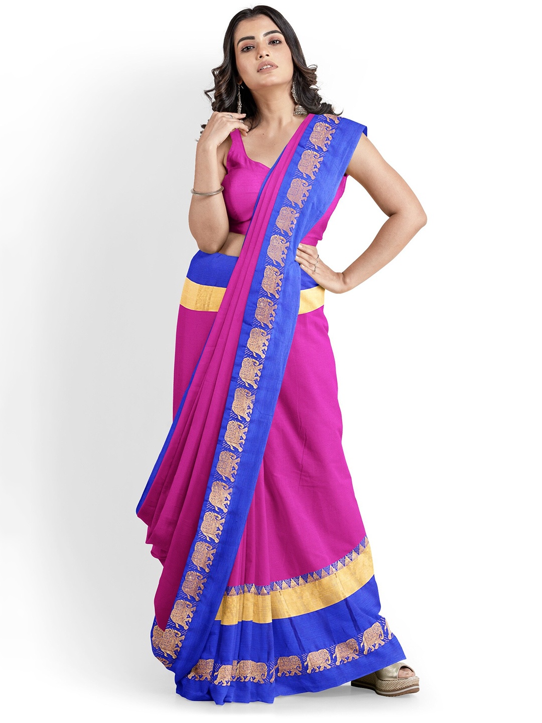 

Mitera Woven Design Zari Silk Cotton Banarasi Saree, Pink