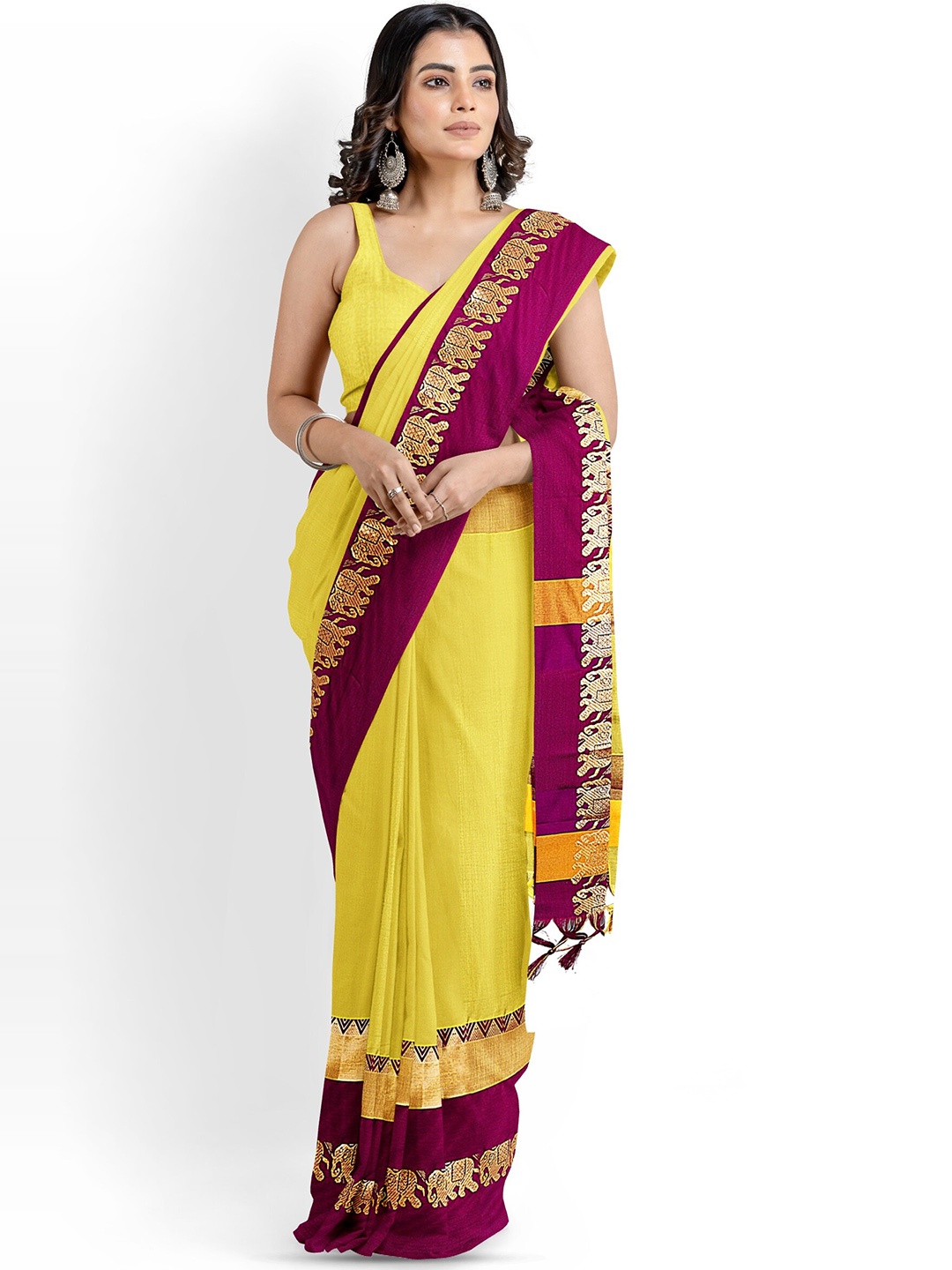 

Mitera Woven Design Zari Silk Cotton Saree, Yellow