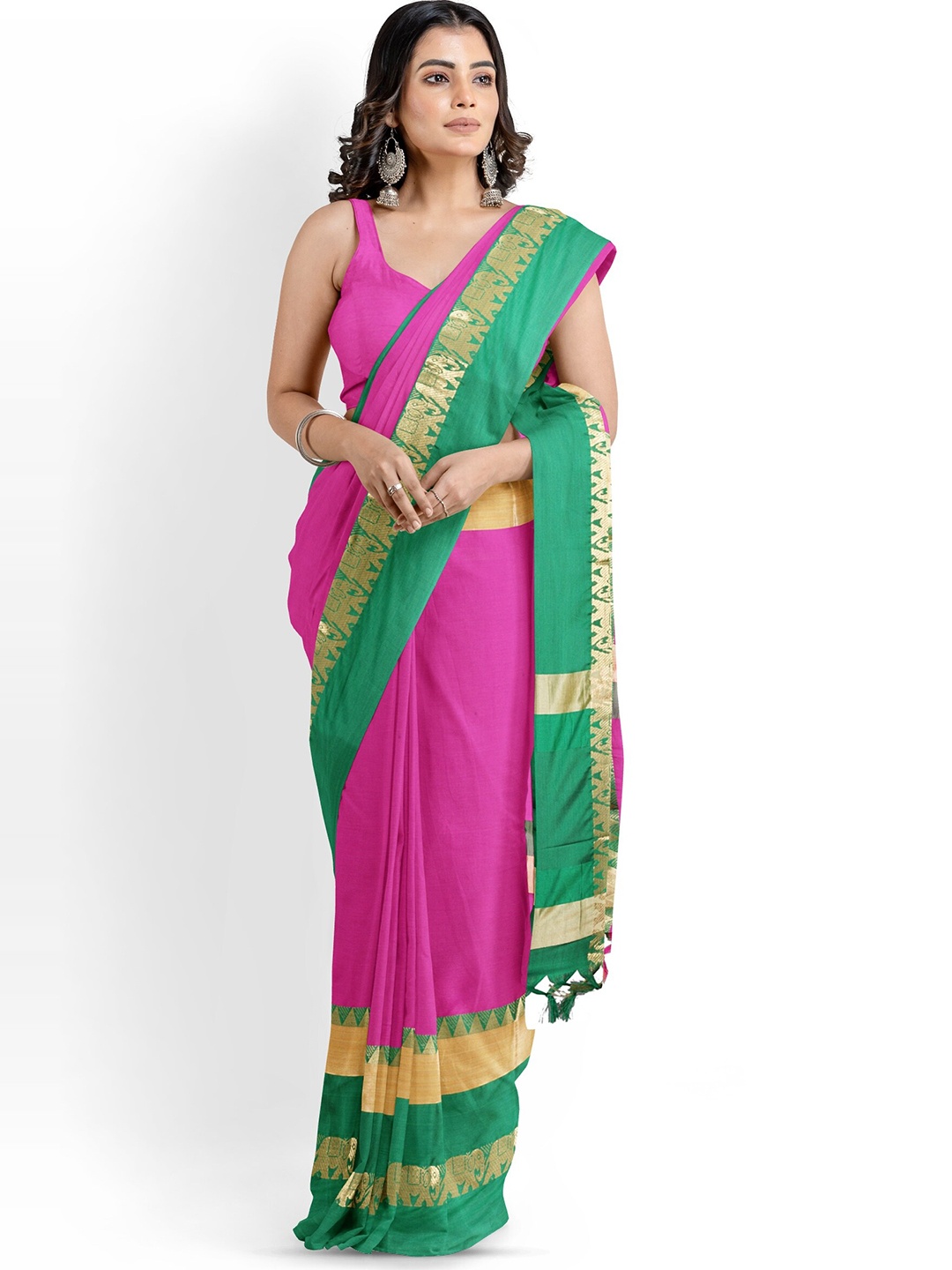 

Mitera Woven Design Zari Silk Cotton Banarasi Saree, Pink