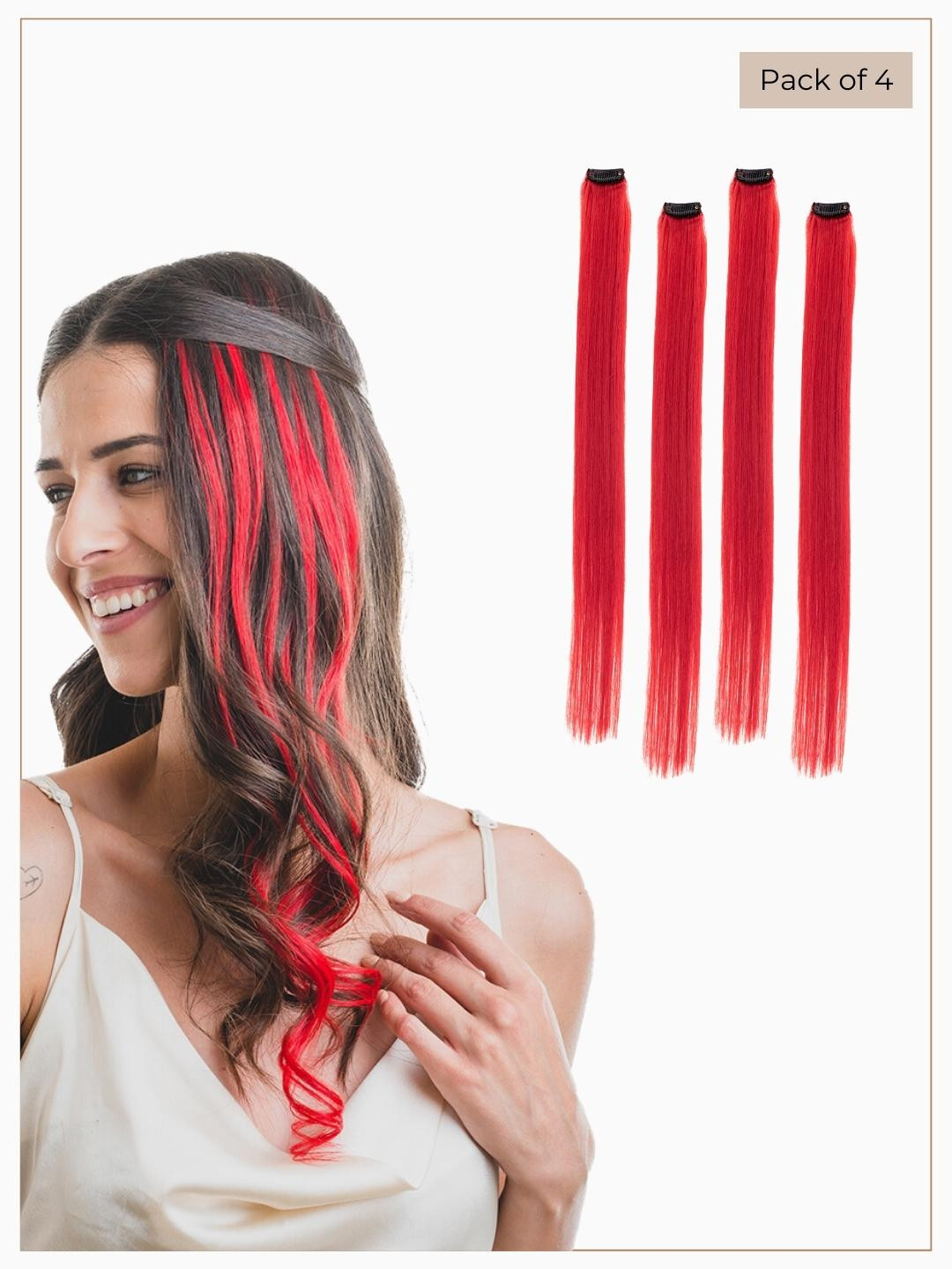 

HAIR ORIGINALS Set of 4 Clip-On Hair Color Streaks - Rosy Red