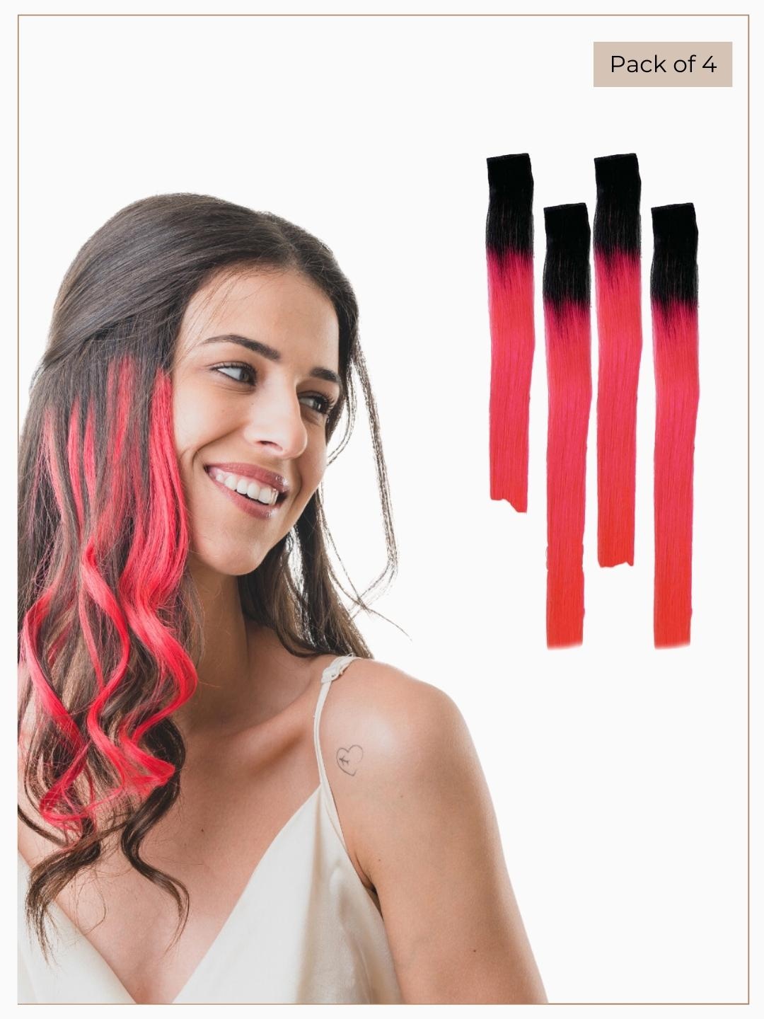 

HAIR ORIGINALS Set Of 4 Clip-On Hair Streaks - Neon Pink