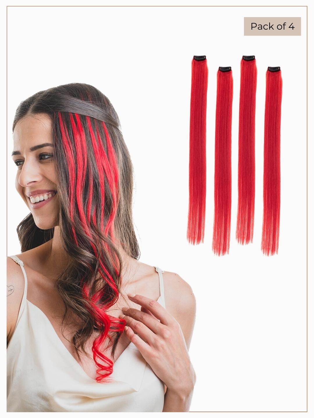 

HAIR ORIGINALS Set Of 4 Clip-On Hair Streaks - Rosy Red