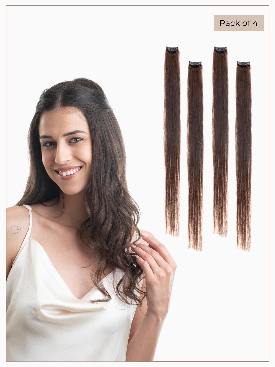 

HAIR ORIGINALS 4 Pcs 100% Human Hair 16 Inch Clip In Hair Streaks - Mysterious Mocha, Brown