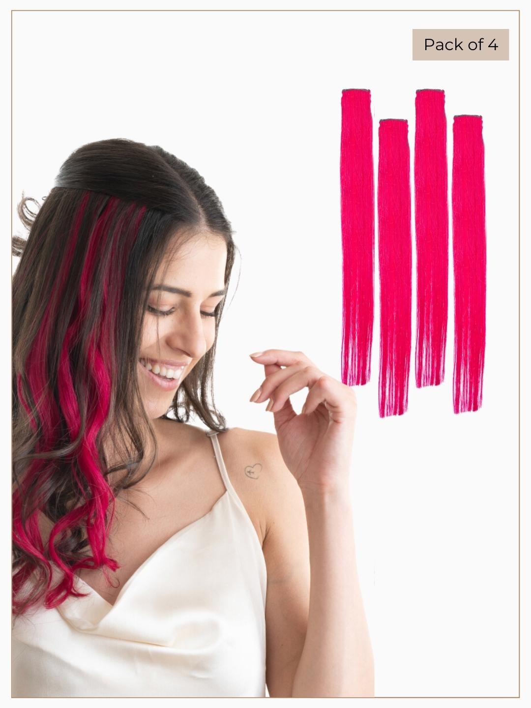 

HAIR ORIGINALS 2Pcs 100% Human Hair 16 Inch Clip In Coloured Hair Streaks- Regal Ruby Pink