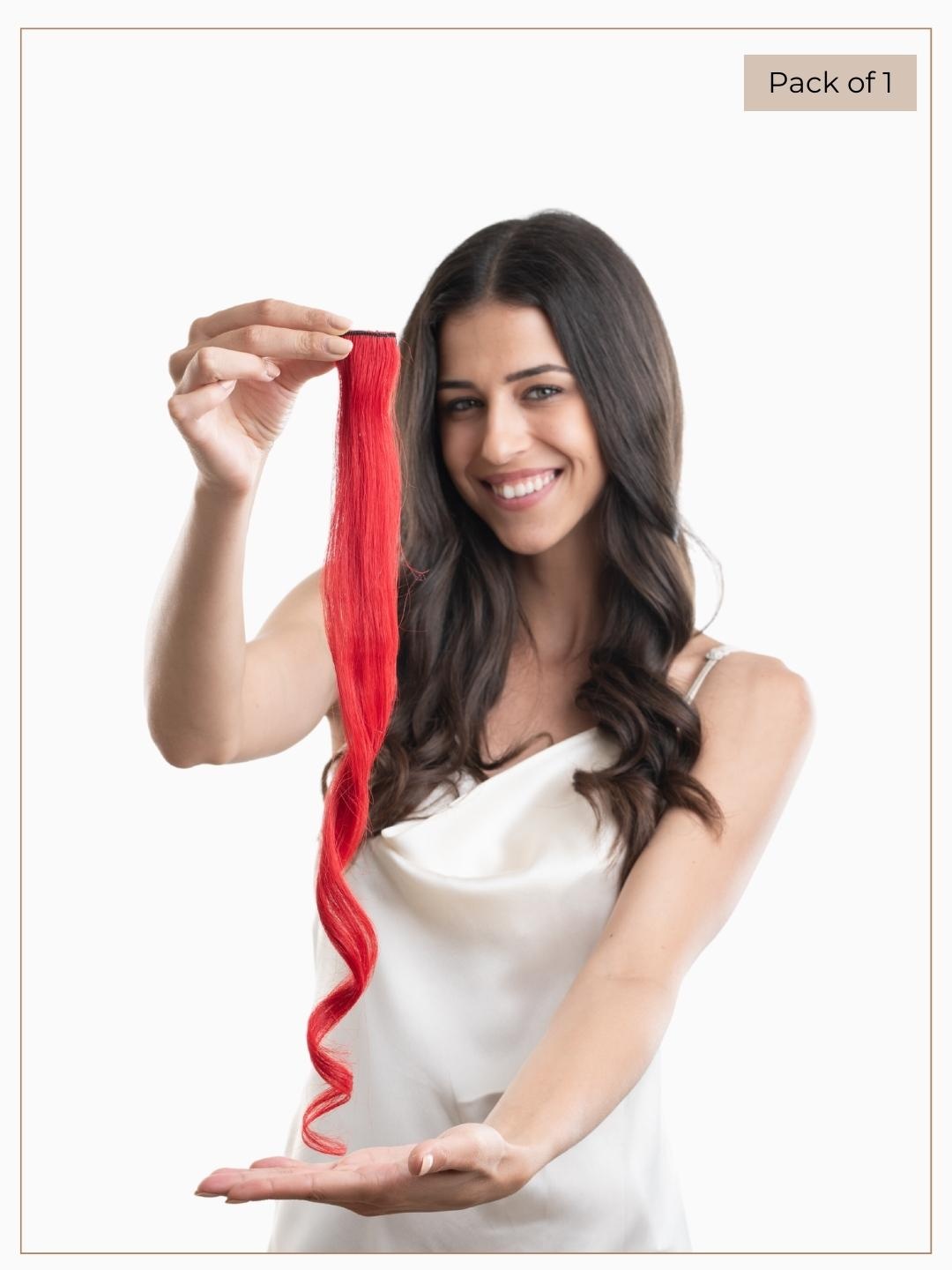 

HAIR ORIGINALS 100% Human Hair 12 Inch Clip In Coloured Hair Streaks - Rosy Red