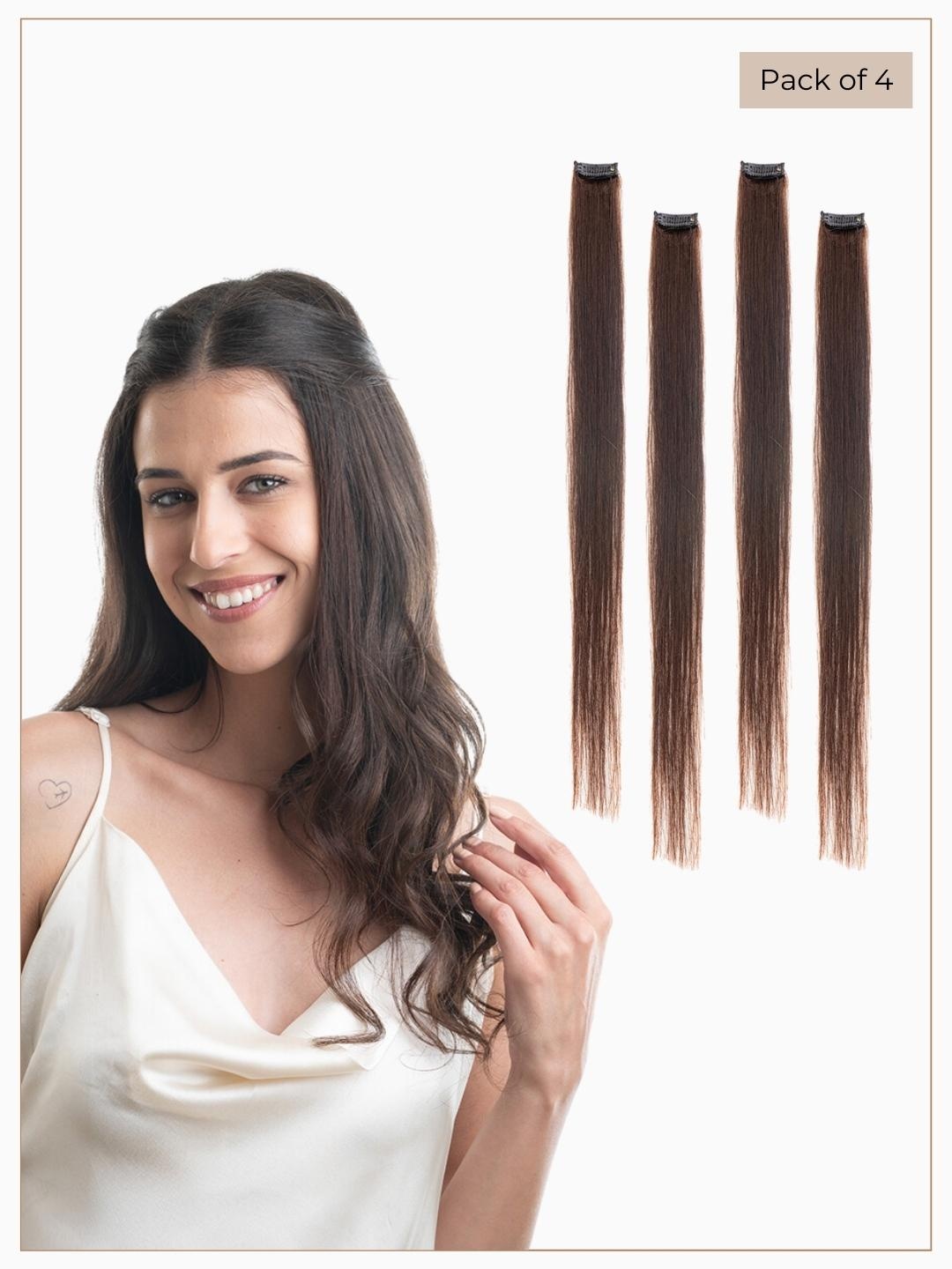 

HAIR ORIGINALS 4 Pcs 100% Human Hair 20 Inch Clip In Hair Streaks Extension- Natural Brown