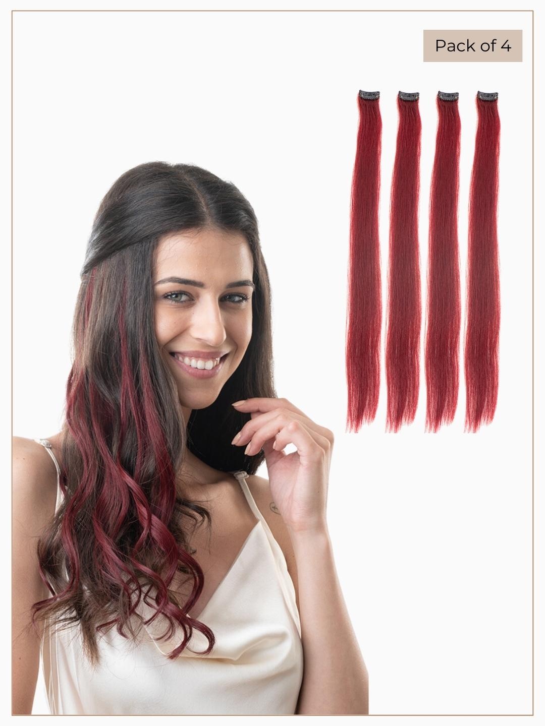 

HAIR ORIGINALS Set of 4 Clip In Hair Streaks - Punchy Plum, Red