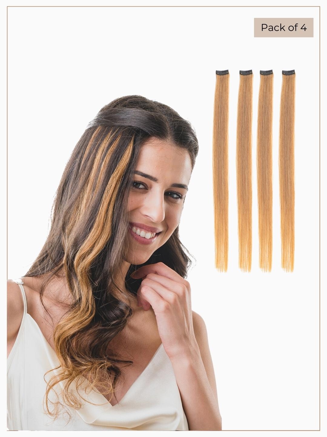 

HAIR ORIGINALS Set Of 4 Clip In Hair Color Streaks - Golden Blonde, Brown