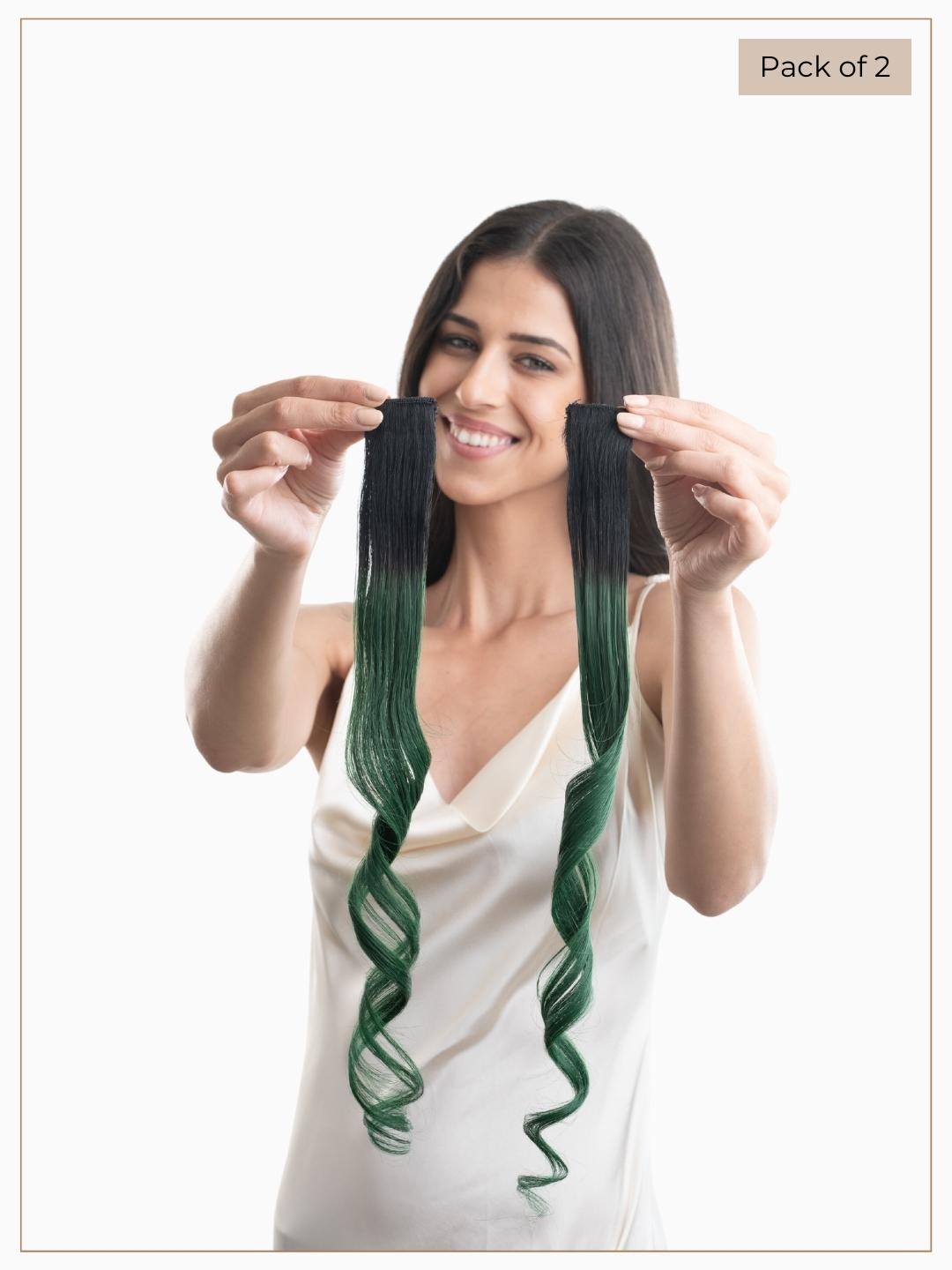 

HAIR ORIGINALS Set Of 2 Clip In Hair Color Streaks - Emerald Green
