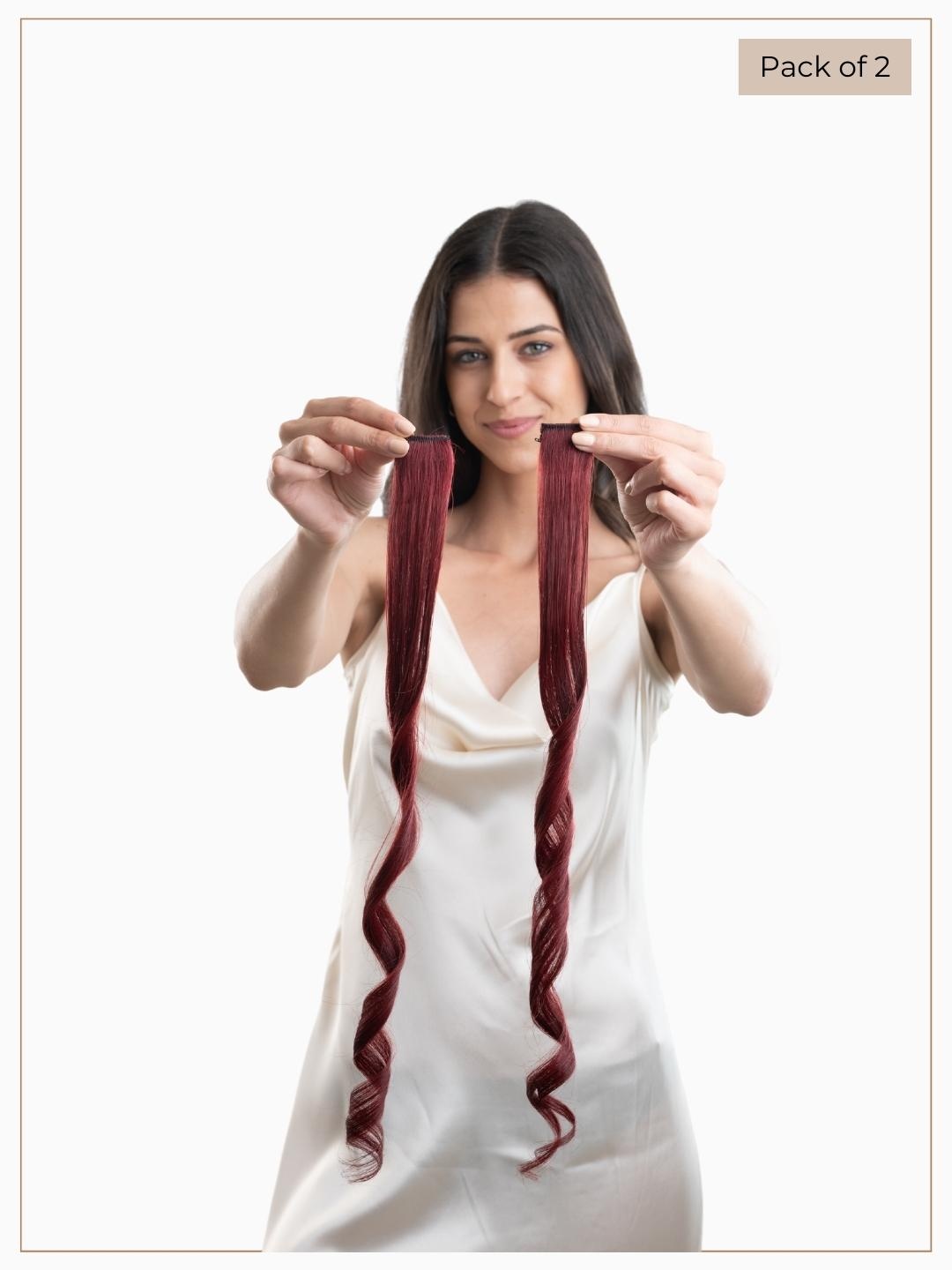 

HAIR ORIGINALS 2 Pcs 100% Human Hair 16 Inch Clip In Coloured Hair Streaks - Punchy Plum, Maroon