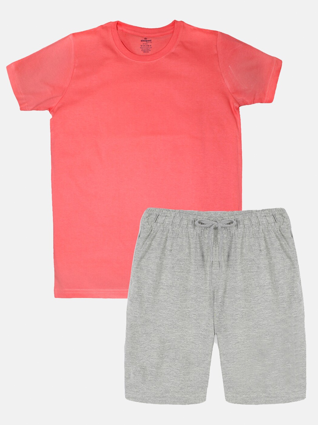 

KiddoPanti Boys Round Neck Short Sleeves Pure Cotton T-shirt With Shorts, Coral