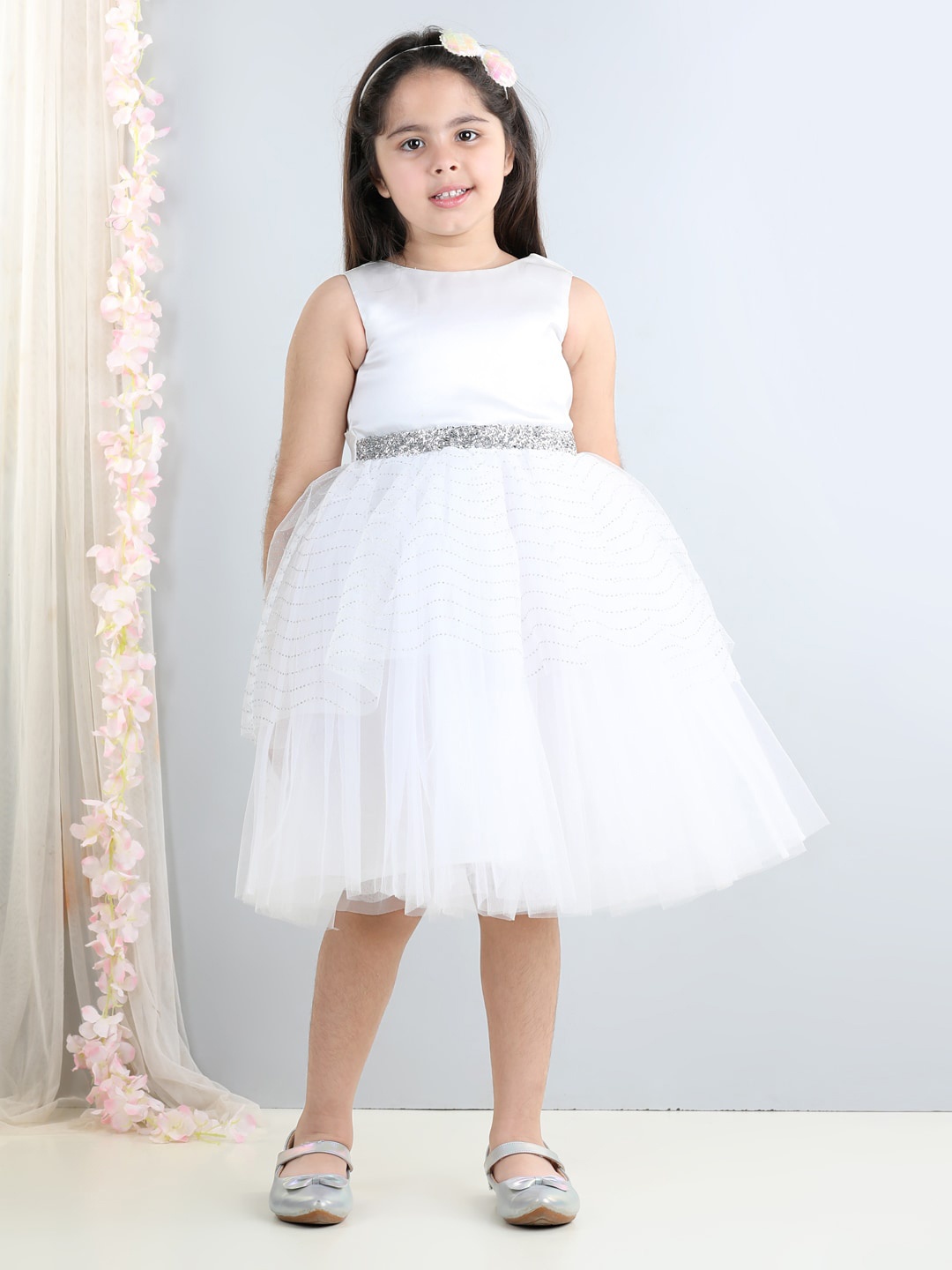 

Toy Balloon kids Girls Net Fit & Flare Dress, White