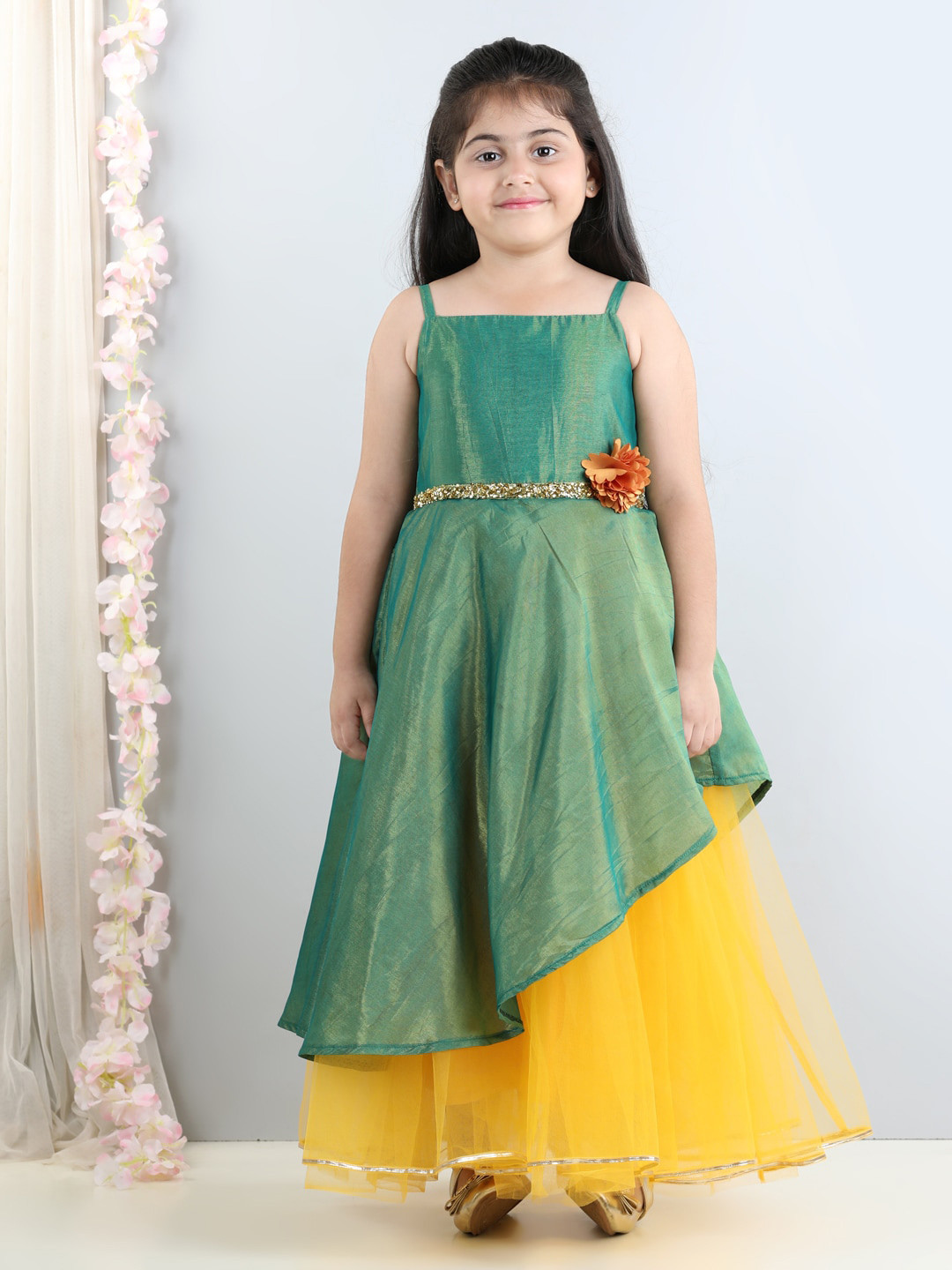 

Toy Balloon kids Girls Shoulder Straps Corsage Net Maxi Dress, Green
