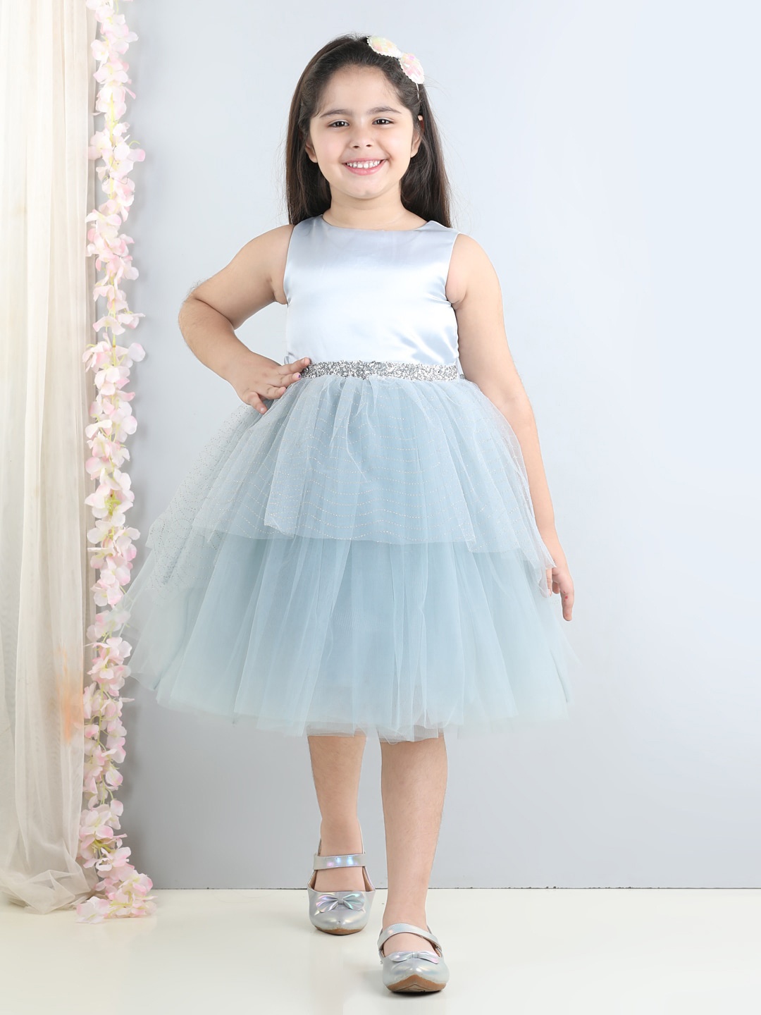 

Toy Balloon kids Girls Embellished Layered Tulle Net Fit & Flare Dress, Blue