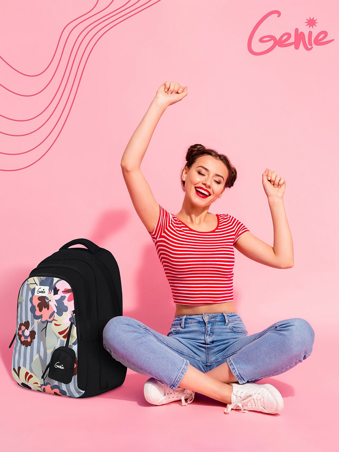 

Genie Women Graphic Printed Backpack, Black