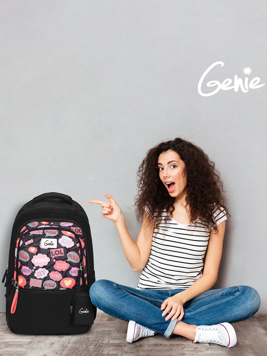 

Genie Women Graphic Printed Backpack, Black