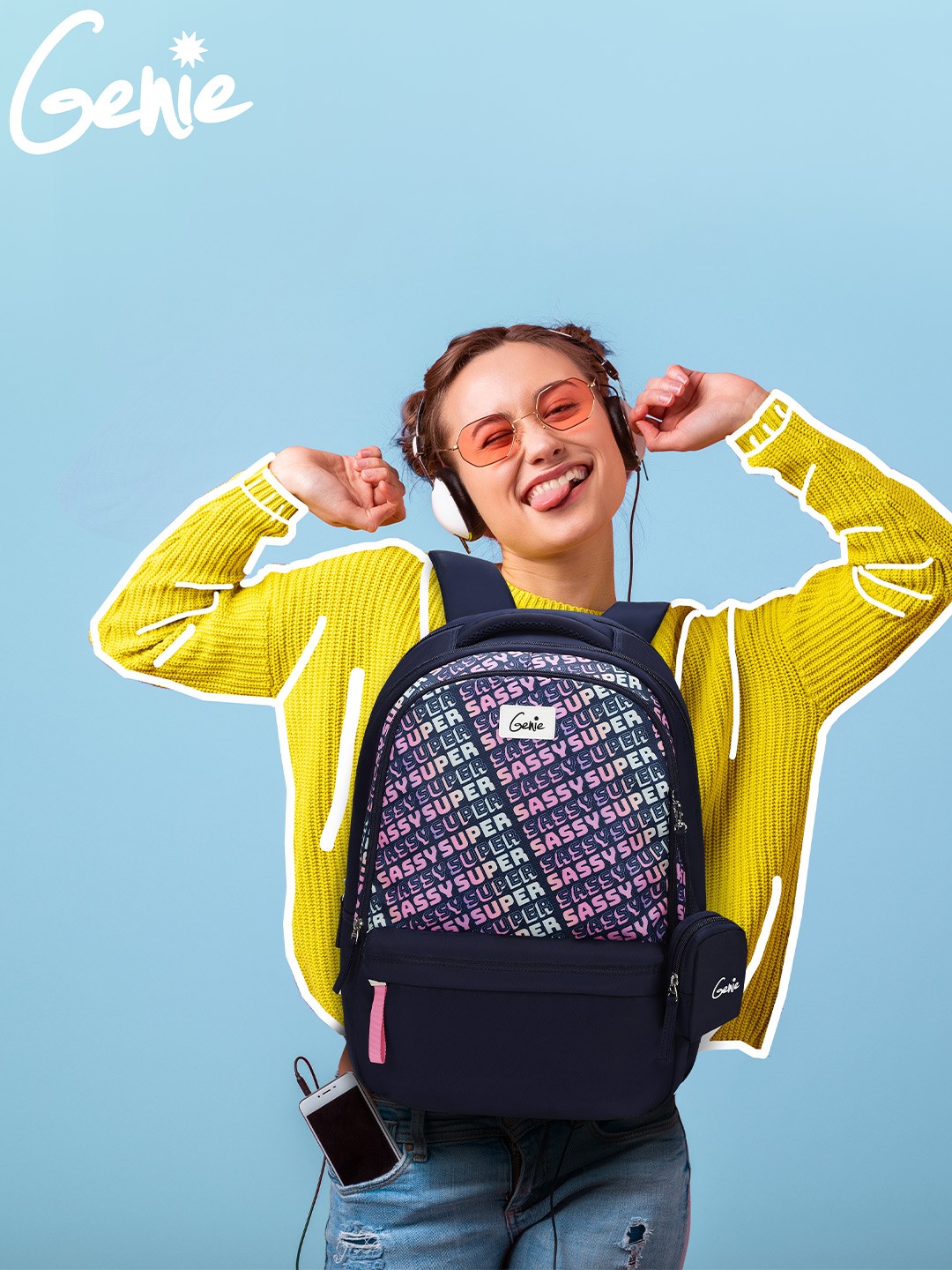 

Genie Women Typography Printed Backpack - Up to 18 inch Laptop, Navy blue
