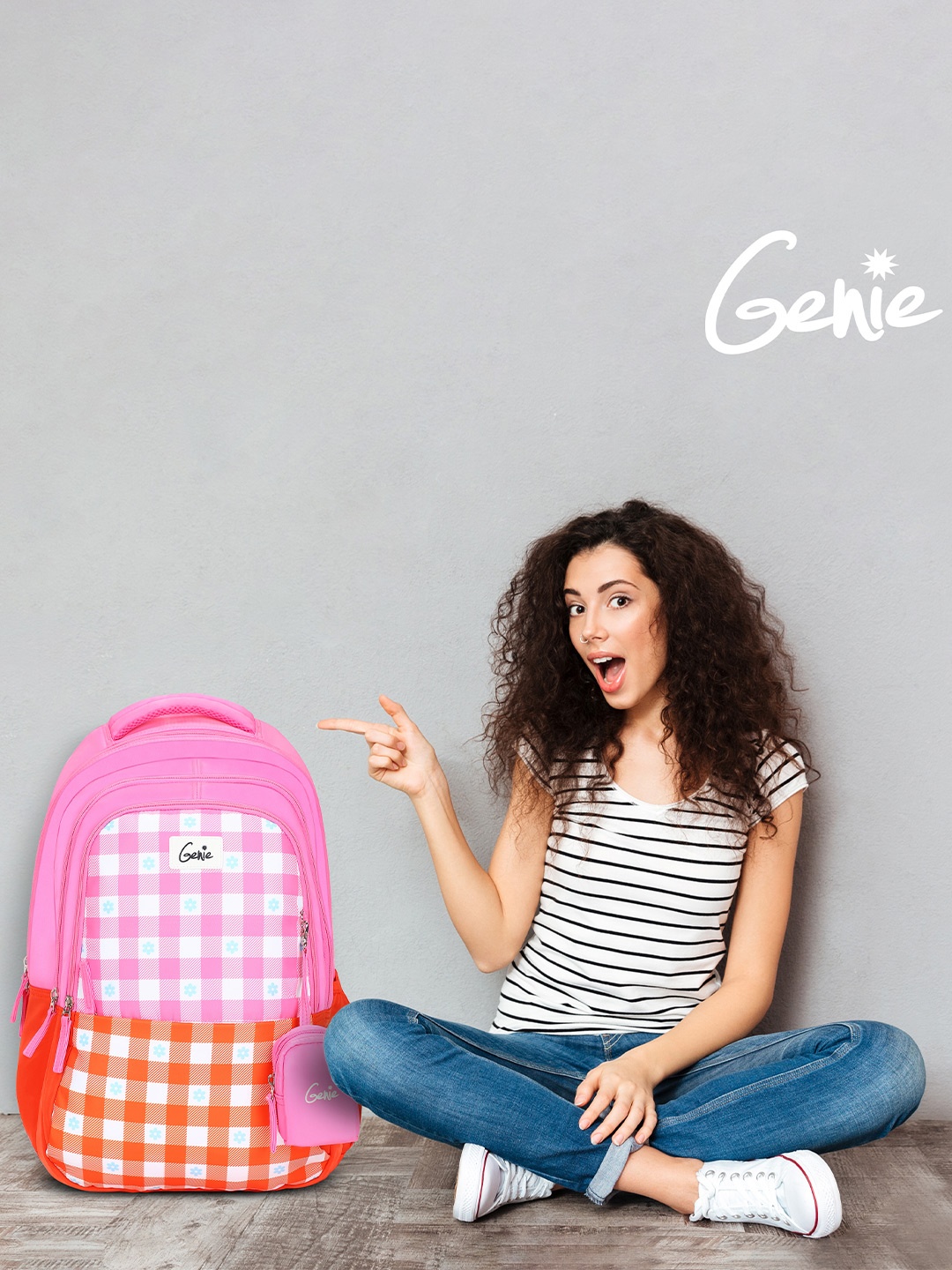 

Genie Women Checked Backpack - Up to 18 inch Laptop, Pink