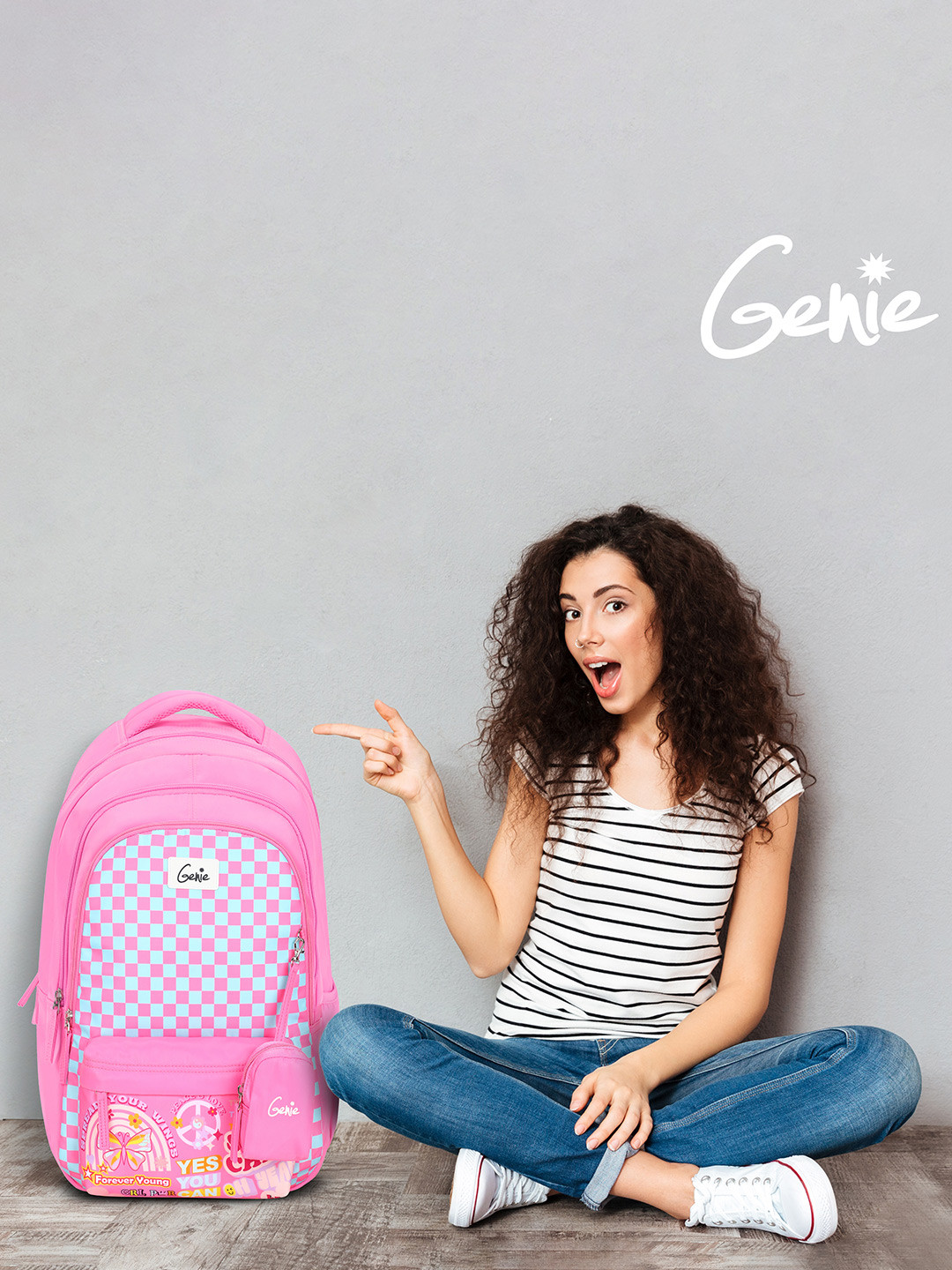 

Genie Women Checked Backpack - Up to 18 inch Laptop, Pink