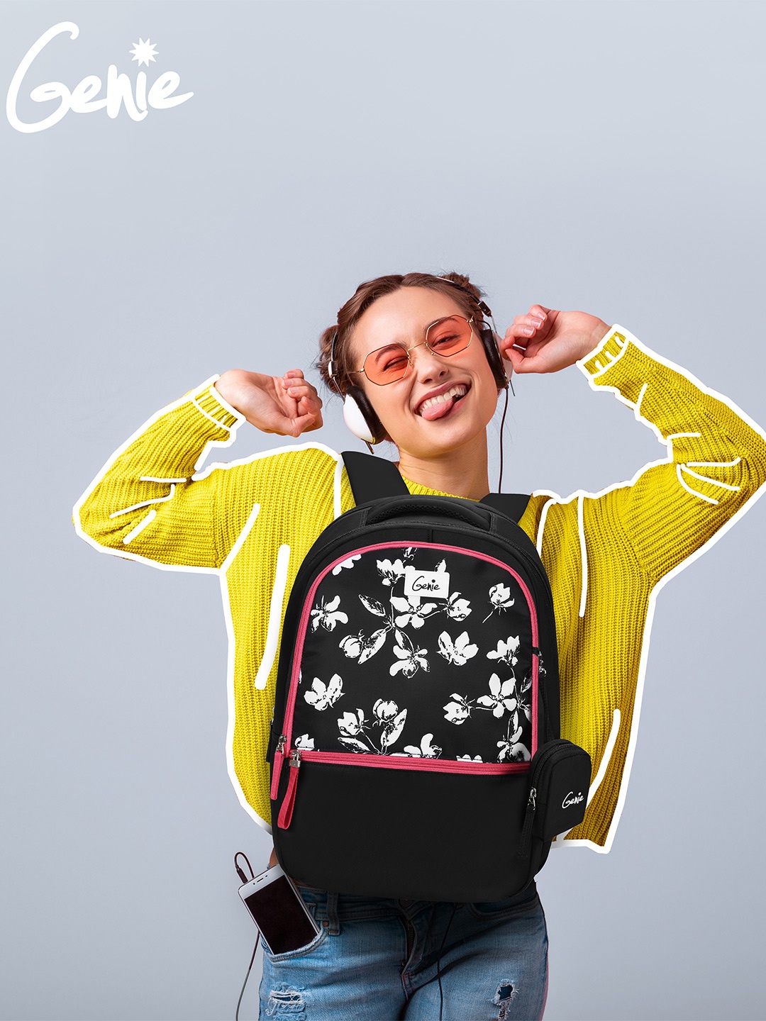 

Genie Women Floral Printed Laptop Backpack, Black