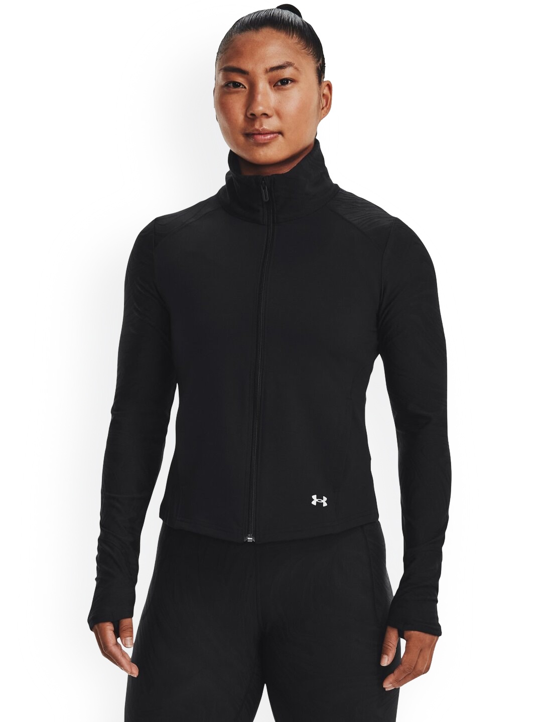 

UNDER ARMOUR Meridian Novelty Longline Training or Gym Mock Collar Sporty Jacket, Black