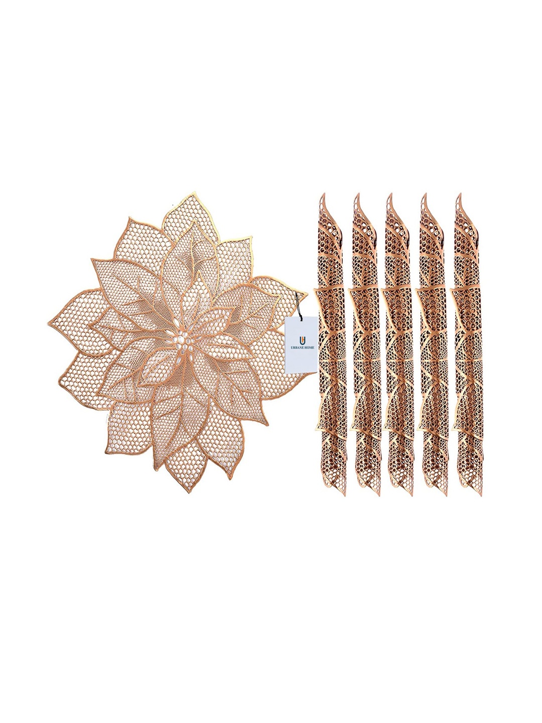 

Kuber Industries Beige 4 Pcs Floral-Shaped Stain & Heat Resistant Leather Table Placemats